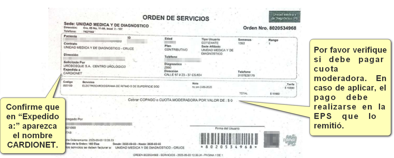 Ejemplo de orden de verificación